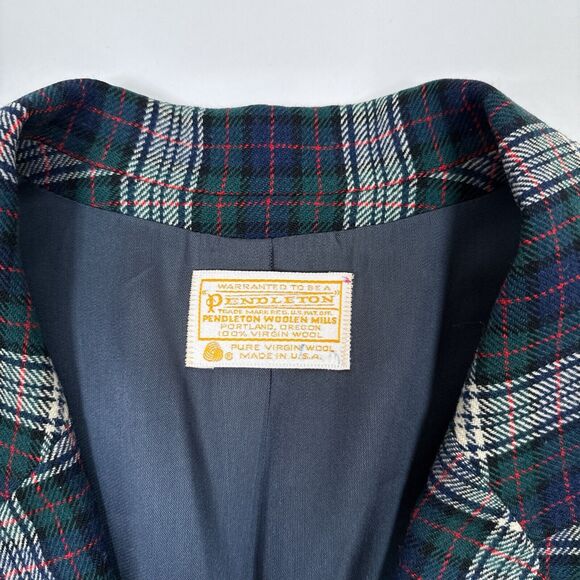 Pendleton Blazer Jacket Womens Size 12 Green Red Plaid Holidays Christmas Wool - Picture 6 of 10
